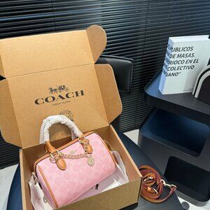 COACH Mini Rowan Crossbody Bag In Signature With Charms (CEK79) powder pink